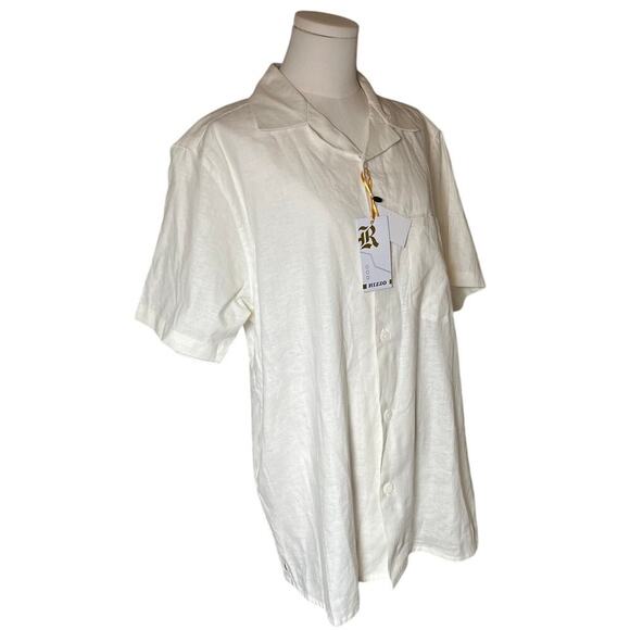 Rizzo White Linen Blend Button Shirt M Italian Style NWT - Picture 2 of 10